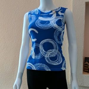 Rafaella white and blue sleeveless top